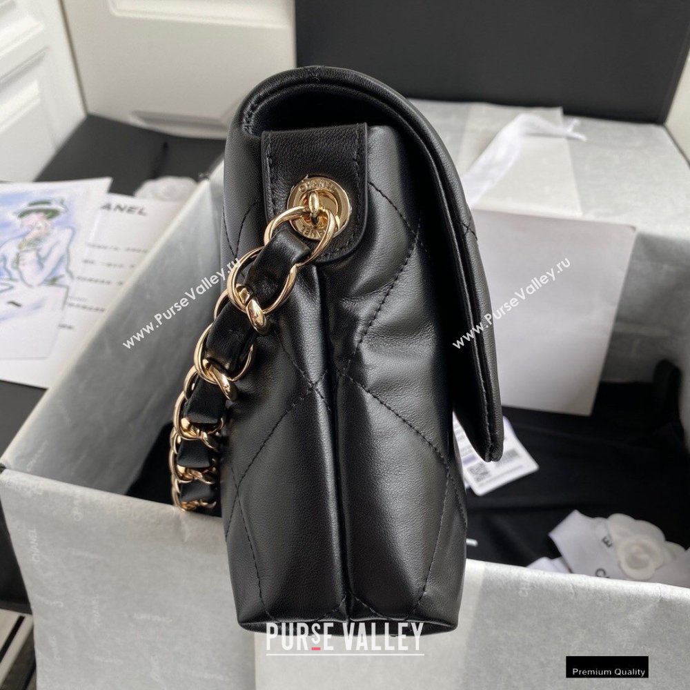 Chanel Lambskin Medium Flap Bag with Logo Strap AS2300 Black 2021 (jiyuan/haoyun-21012202)