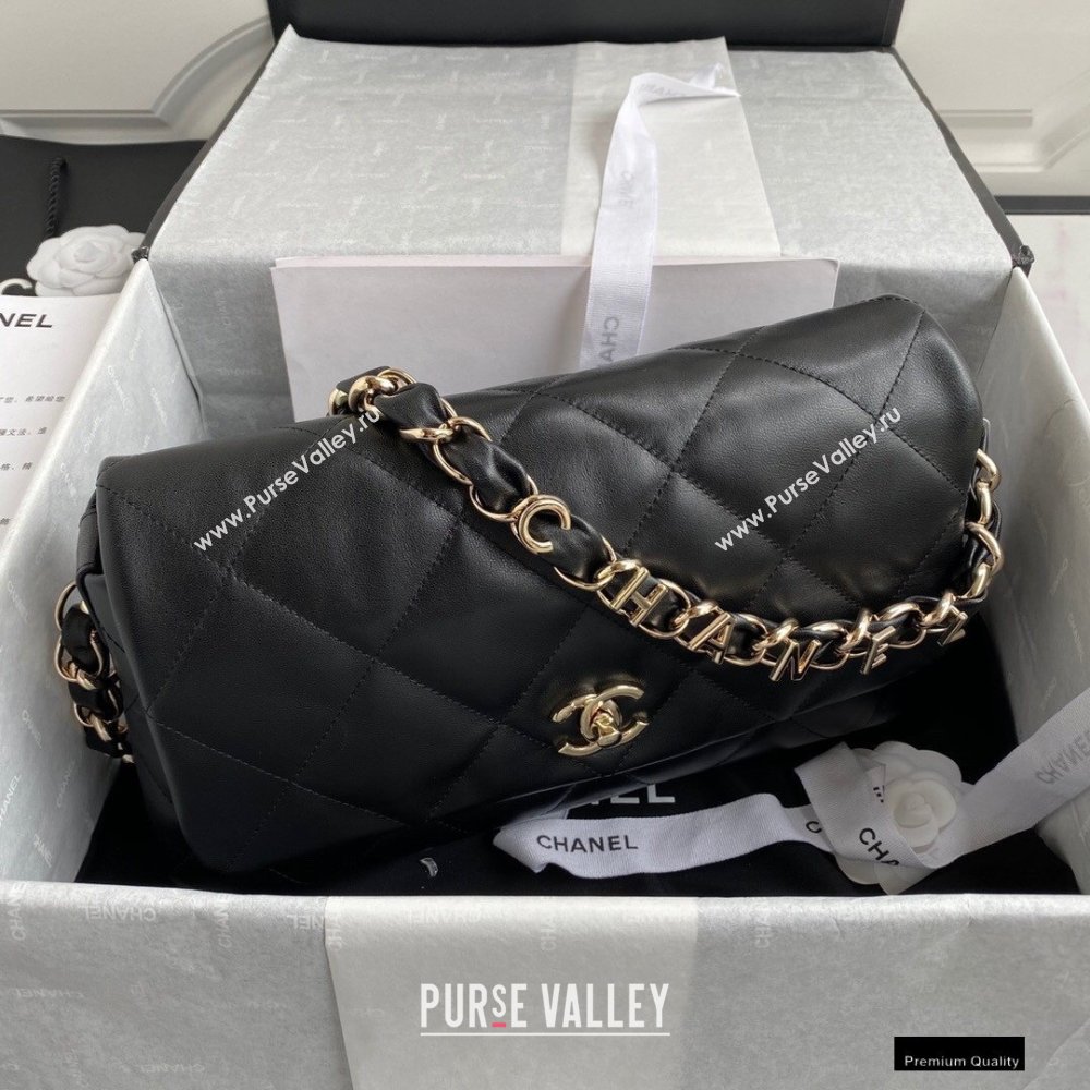 Chanel Lambskin Medium Flap Bag with Logo Strap AS2300 Black 2021 (jiyuan/haoyun-21012202)