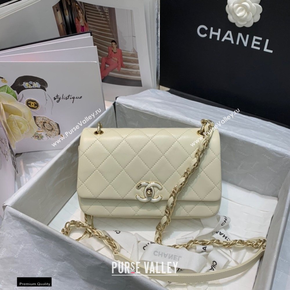 Chanel Lambskin Medium Flap Bag AS2318 Creamy 2021 (jiyuan/haoyun-21012217)