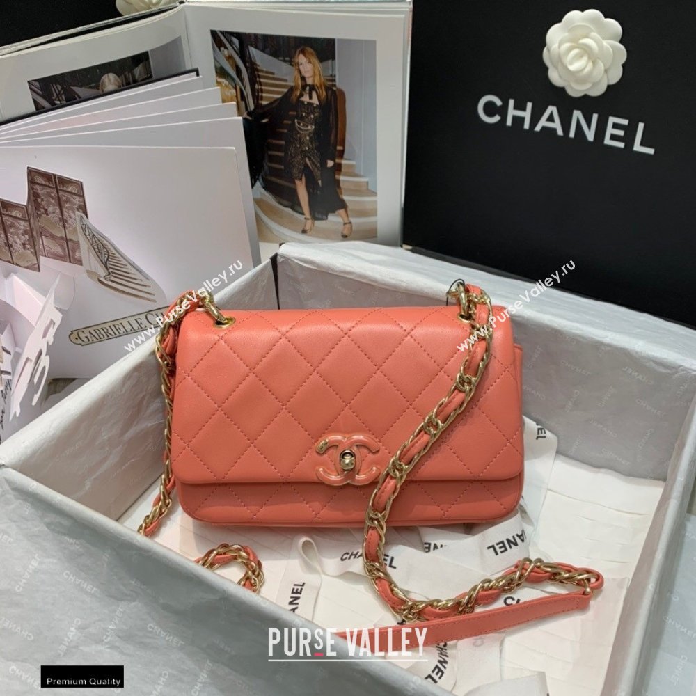 Chanel Lambskin Medium Flap Bag AS2318 Coral Pink 2021 (jiyuan/haoyun-21012223)