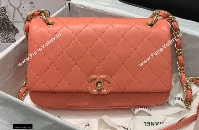 Chanel Lambskin Large Flap Bag AS2319 Coral Pink 2021 (jiyuan/haoyun-21012222)