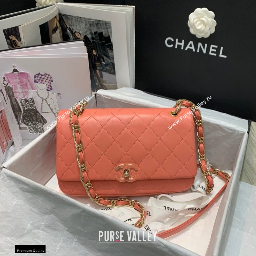 Chanel Lambskin Large Flap Bag AS2319 Coral Pink 2021 (jiyuan/haoyun-21012222)