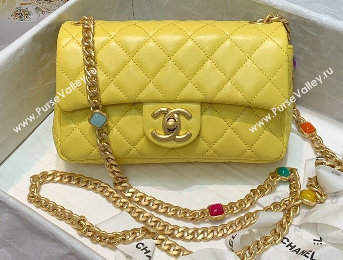 Chanel Resin Chain Lambskin Small Flap Bag AS2380 Yellow 2021 (jiyuan/haoyun-21012234)