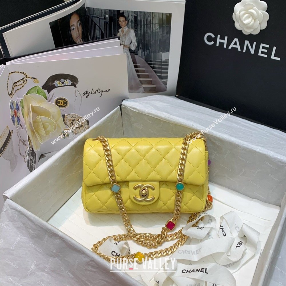Chanel Resin Chain Lambskin Small Flap Bag AS2380 Yellow 2021 (jiyuan/haoyun-21012234)