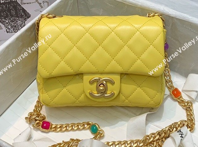 Chanel Resin Chain Lambskin Mini Flap Bag AS2379 Yellow 2021 (jiyuan/haoyun-21012244)
