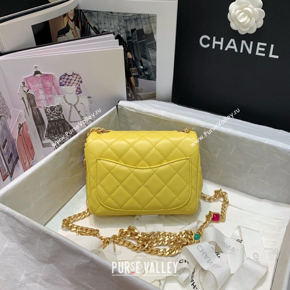 Chanel Resin Chain Lambskin Mini Flap Bag AS2379 Yellow 2021 (jiyuan/haoyun-21012244)