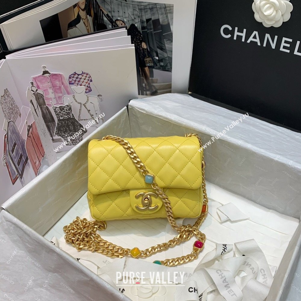 Chanel Resin Chain Lambskin Mini Flap Bag AS2379 Yellow 2021 (jiyuan/haoyun-21012244)