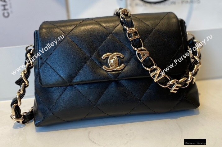 Chanel Lambskin Small Flap Bag with Logo Strap AS2299 Black 2021 (jiyuan/haoyun-21012203)