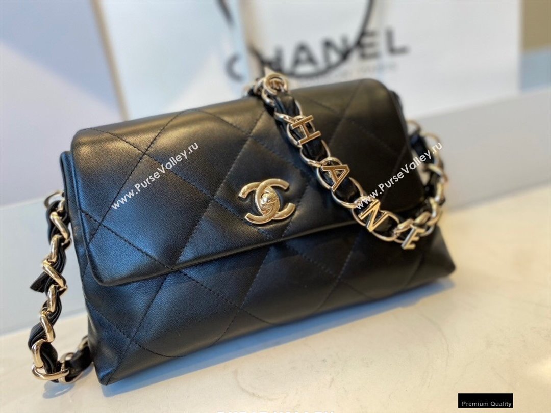 Chanel Lambskin Small Flap Bag with Logo Strap AS2299 Black 2021 (jiyuan/haoyun-21012203)