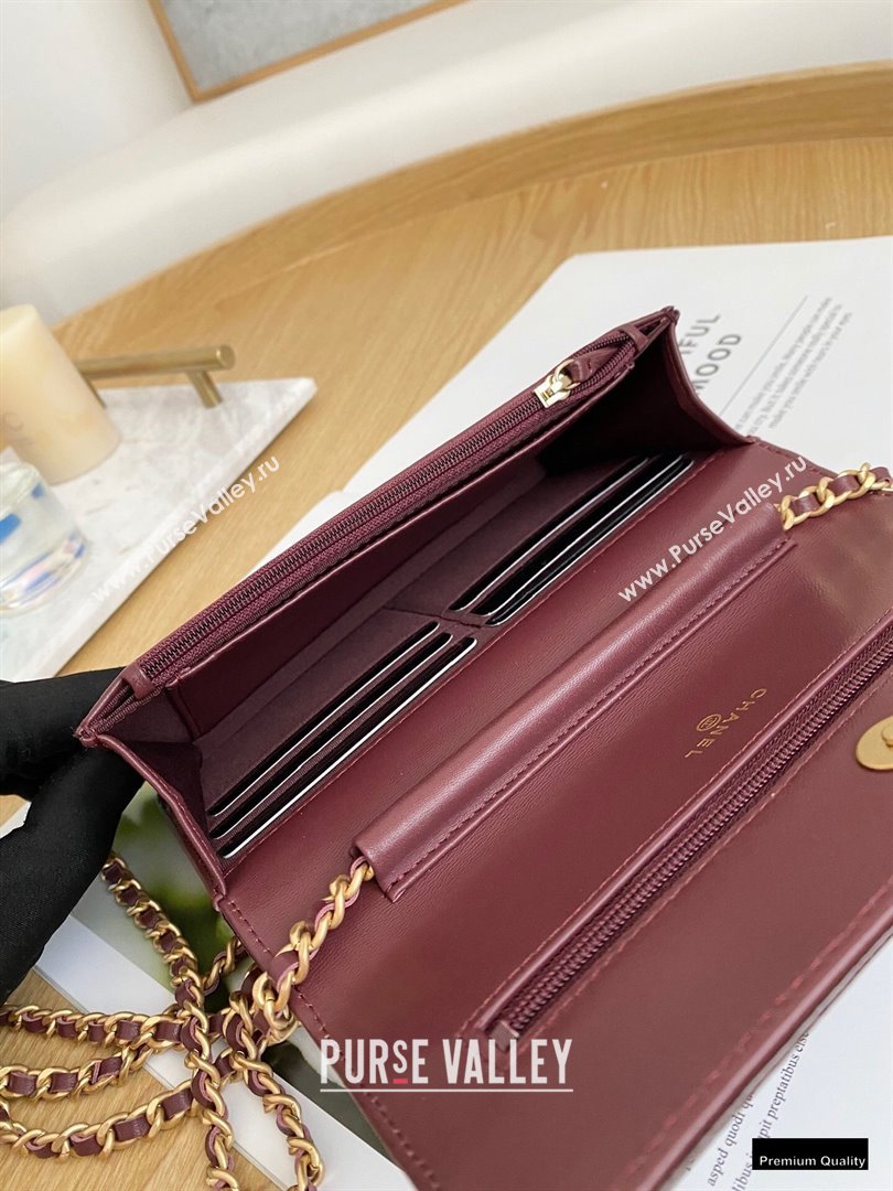 Chanel Crumpled Calfskin Wallet on Chain WOC Bag Burgundy 2021 (yingfeng-21012214)