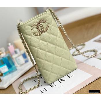 Chanel Chain CC Logo Grained Calfskin Phone Holder with Chain Bag AP1836 Light Green 2021 (yingfeng-21012723)