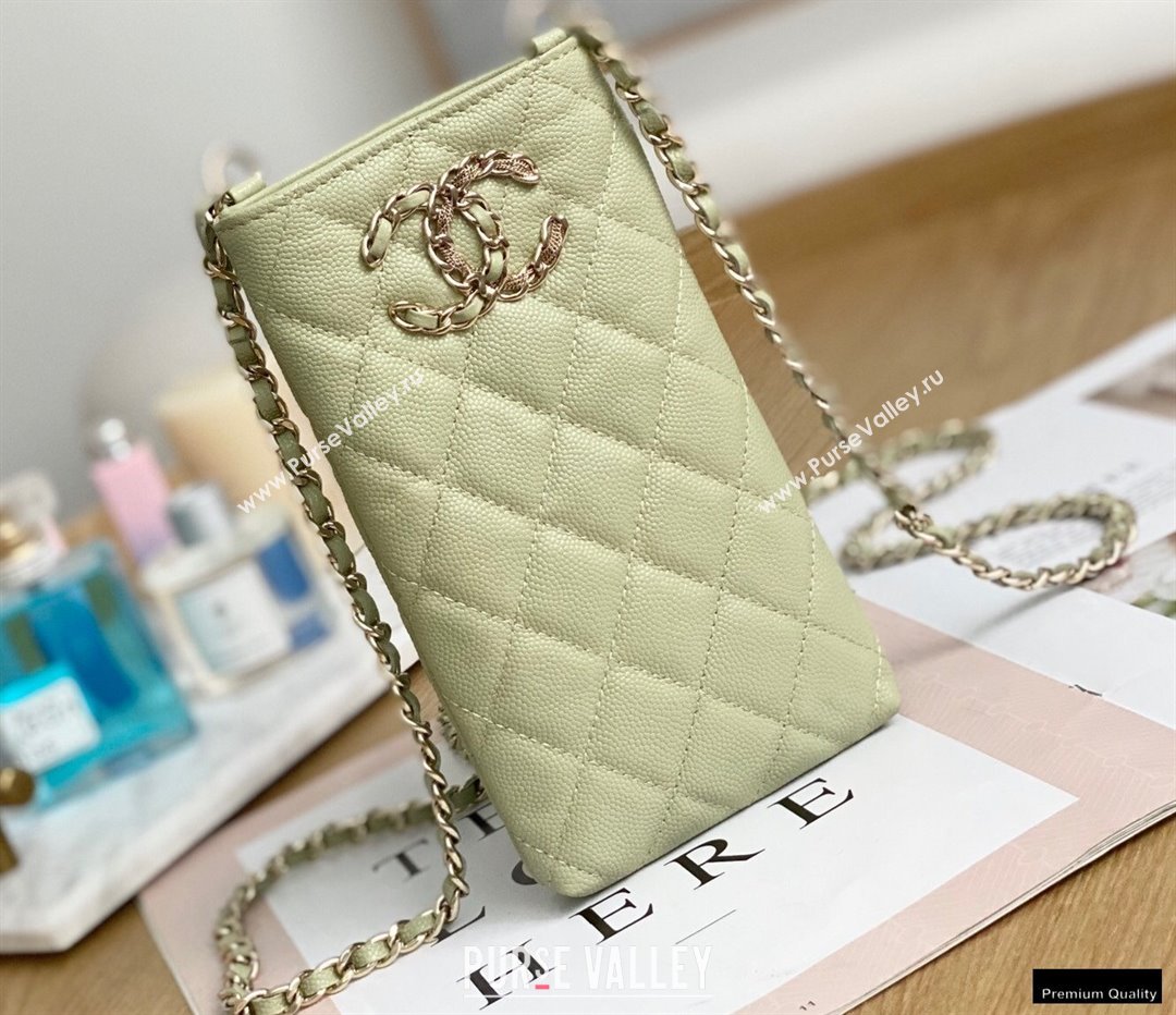 Chanel Chain CC Logo Grained Calfskin Phone Holder with Chain Bag AP1836 Light Green 2021 (yingfeng-21012723)