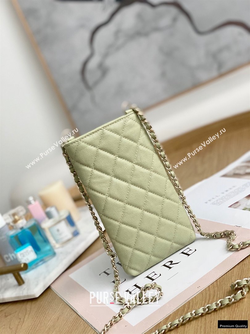 Chanel Chain CC Logo Grained Calfskin Phone Holder with Chain Bag AP1836 Light Green 2021 (yingfeng-21012723)