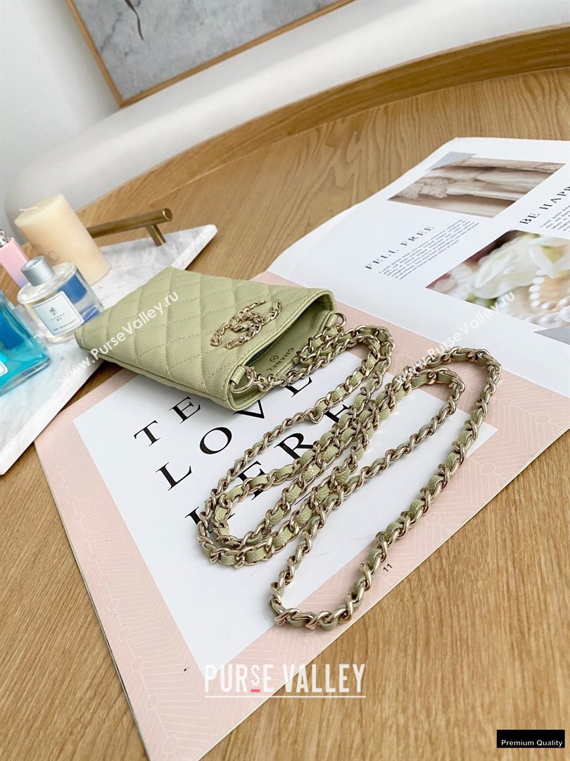 Chanel Chain CC Logo Grained Calfskin Phone Holder with Chain Bag AP1836 Light Green 2021 (yingfeng-21012723)