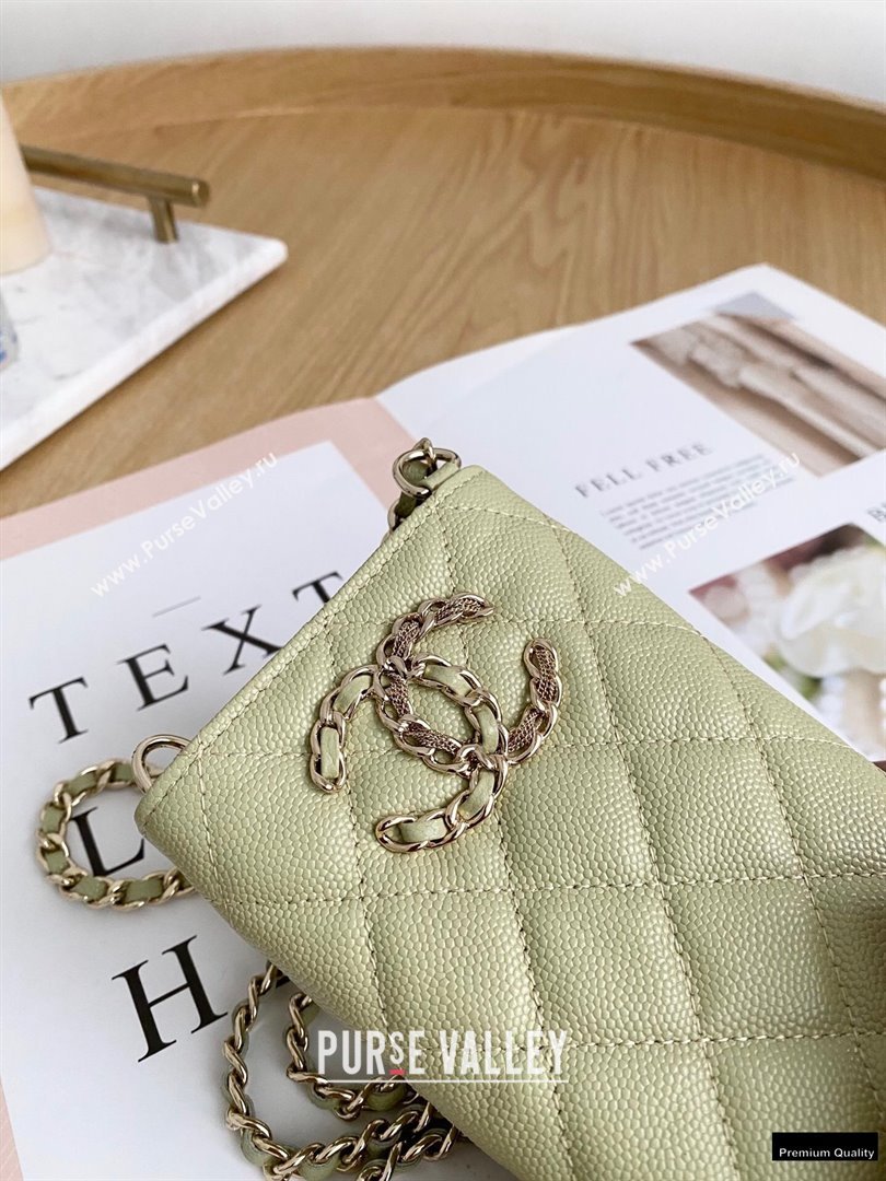 Chanel Chain CC Logo Grained Calfskin Phone Holder with Chain Bag AP1836 Light Green 2021 (yingfeng-21012723)