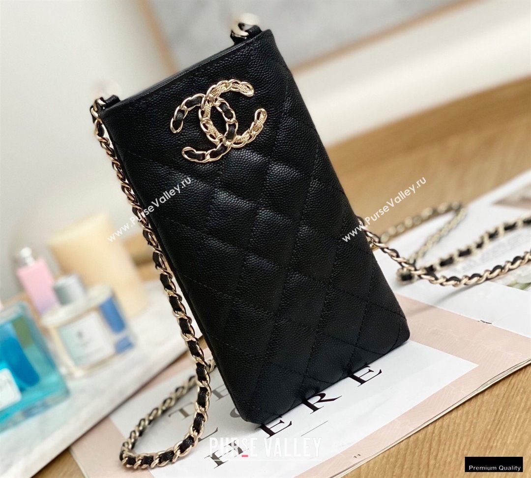 Chanel Chain CC Logo Grained Calfskin Phone Holder with Chain Bag AP1836 Black 2021 (yingfeng-21012720)