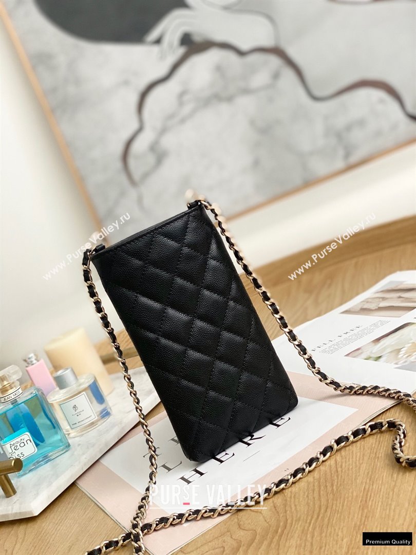 Chanel Chain CC Logo Grained Calfskin Phone Holder with Chain Bag AP1836 Black 2021 (yingfeng-21012720)