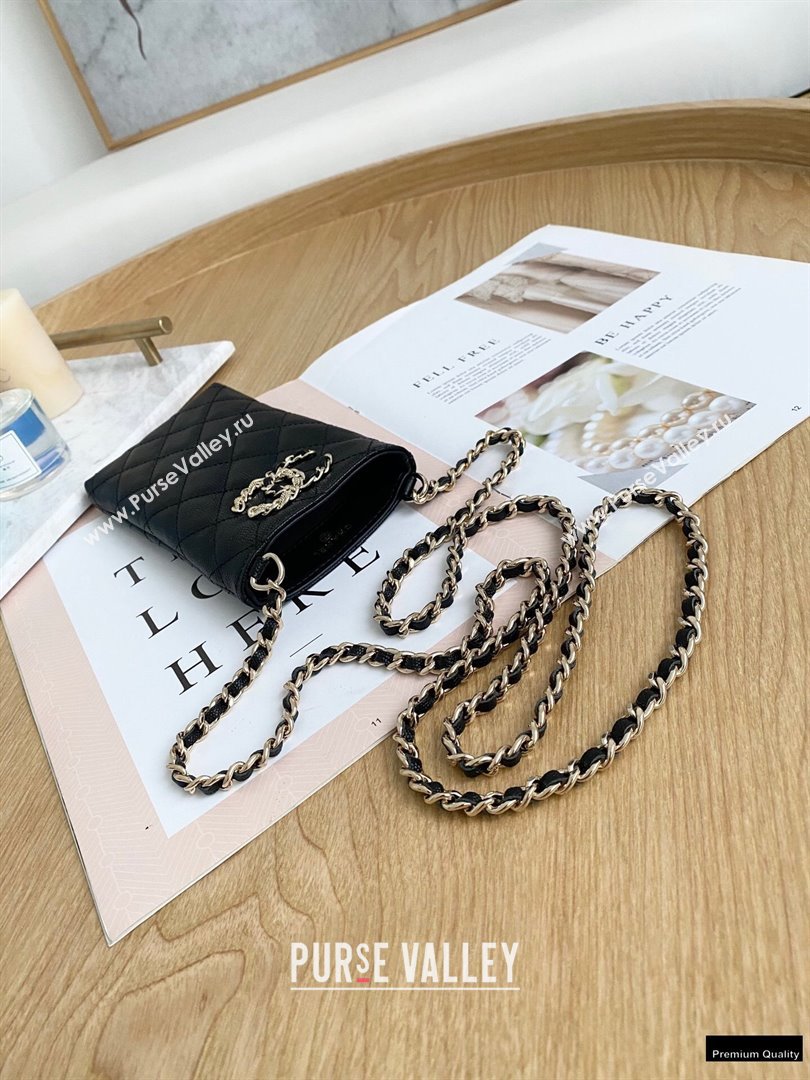 Chanel Chain CC Logo Grained Calfskin Phone Holder with Chain Bag AP1836 Black 2021 (yingfeng-21012720)