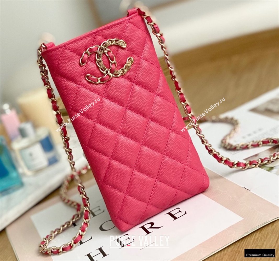 Chanel Chain CC Logo Grained Calfskin Phone Holder with Chain Bag AP1836 Coral Pink 2021 (yingfeng-21012722)