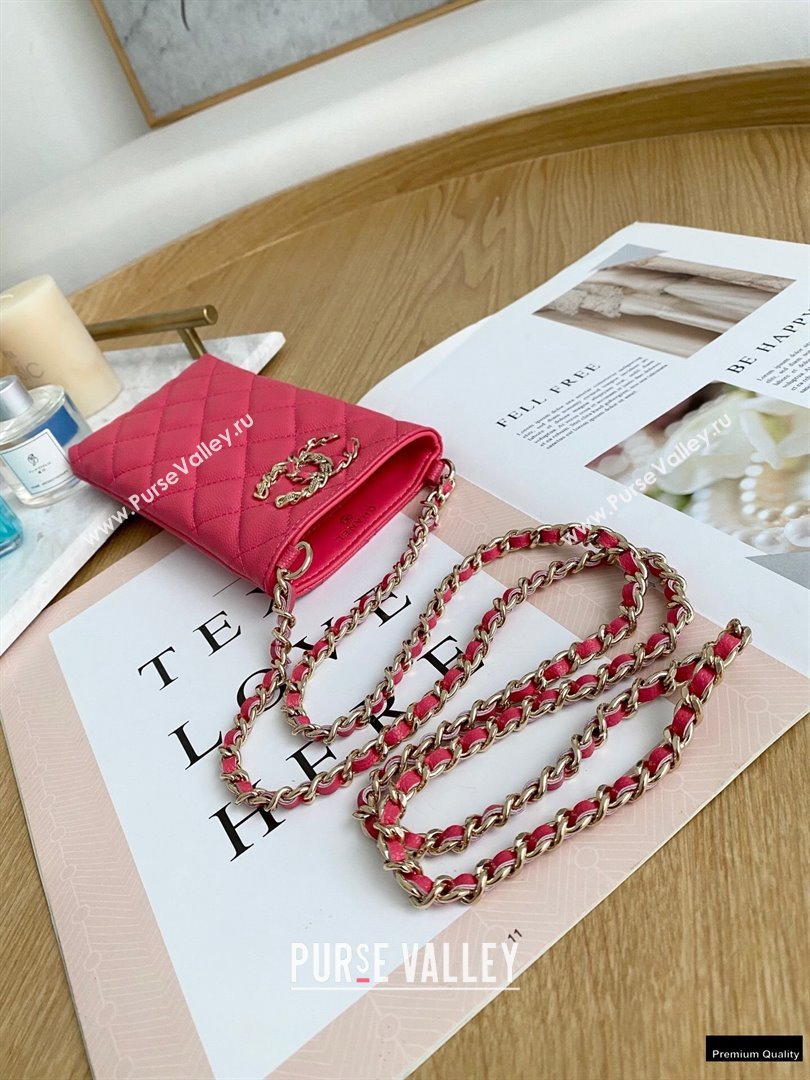 Chanel Chain CC Logo Grained Calfskin Phone Holder with Chain Bag AP1836 Coral Pink 2021 (yingfeng-21012722)