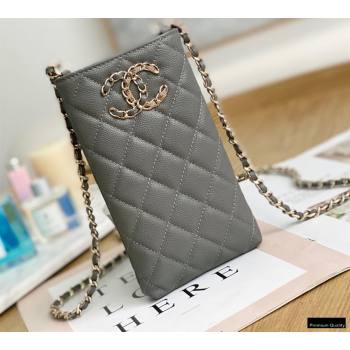 Chanel Chain CC Logo Grained Calfskin Phone Holder with Chain Bag AP1836 Gray 2021 (yingfeng-21012721)