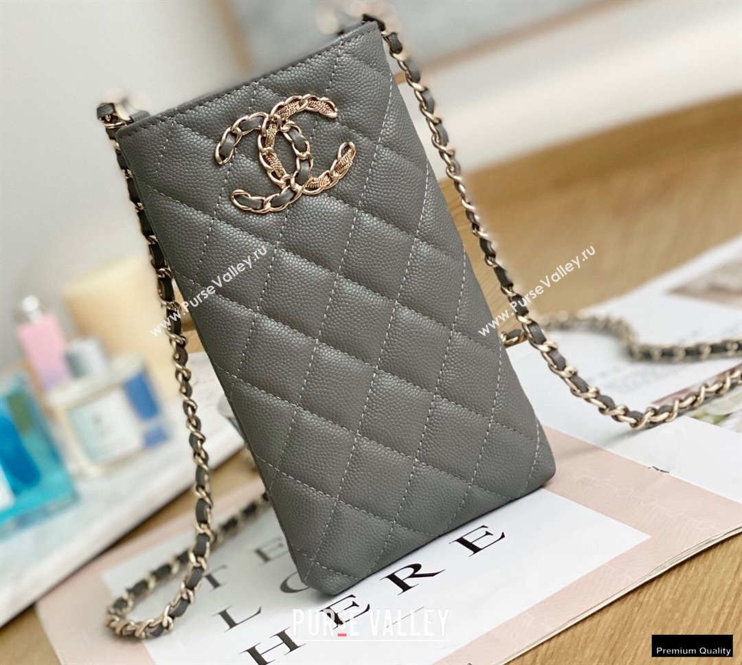 Chanel Chain CC Logo Grained Calfskin Phone Holder with Chain Bag AP1836 Gray 2021 (yingfeng-21012721)