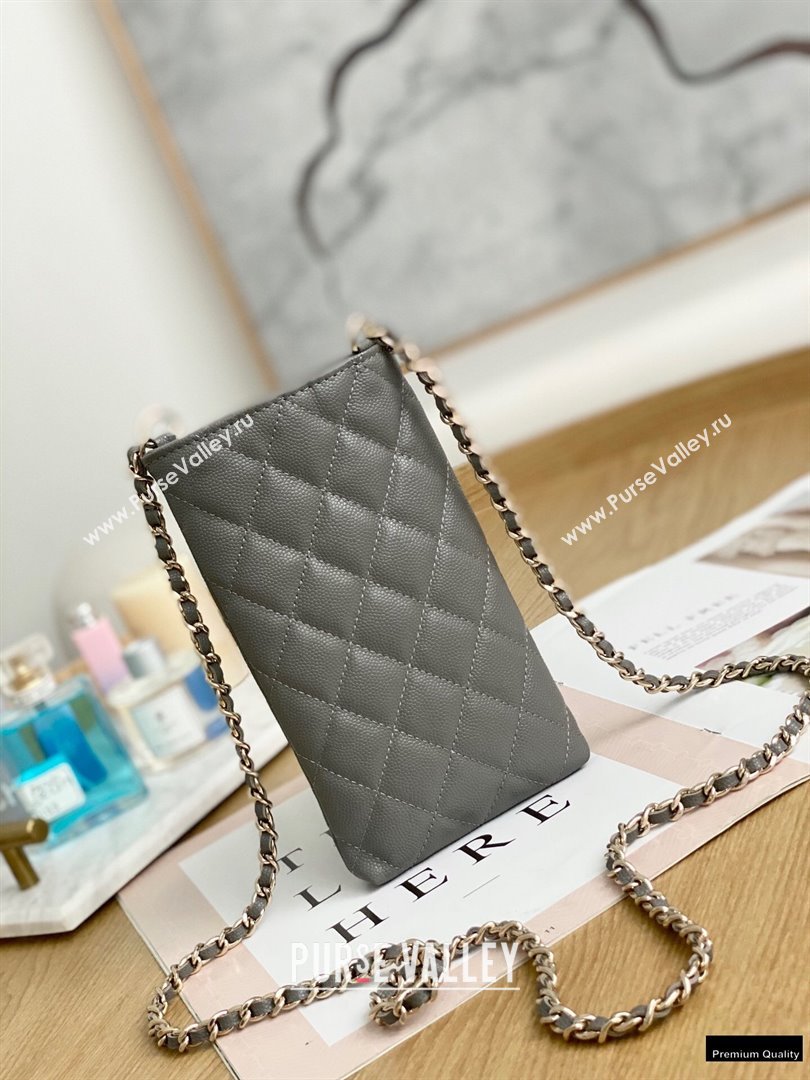 Chanel Chain CC Logo Grained Calfskin Phone Holder with Chain Bag AP1836 Gray 2021 (yingfeng-21012721)