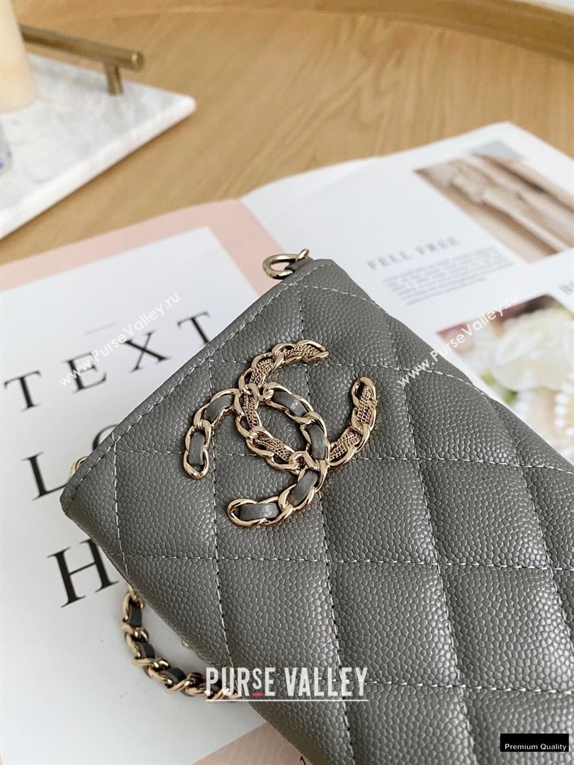 Chanel Chain CC Logo Grained Calfskin Phone Holder with Chain Bag AP1836 Gray 2021 (yingfeng-21012721)