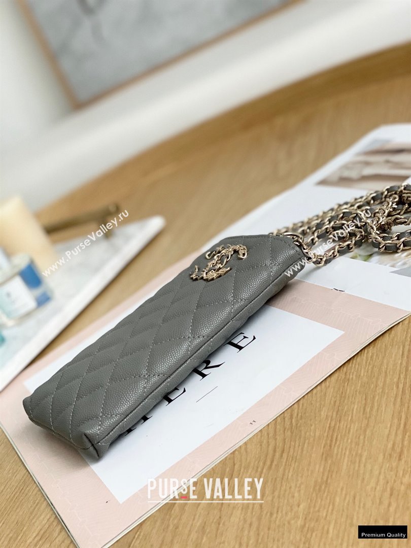Chanel Chain CC Logo Grained Calfskin Phone Holder with Chain Bag AP1836 Gray 2021 (yingfeng-21012721)
