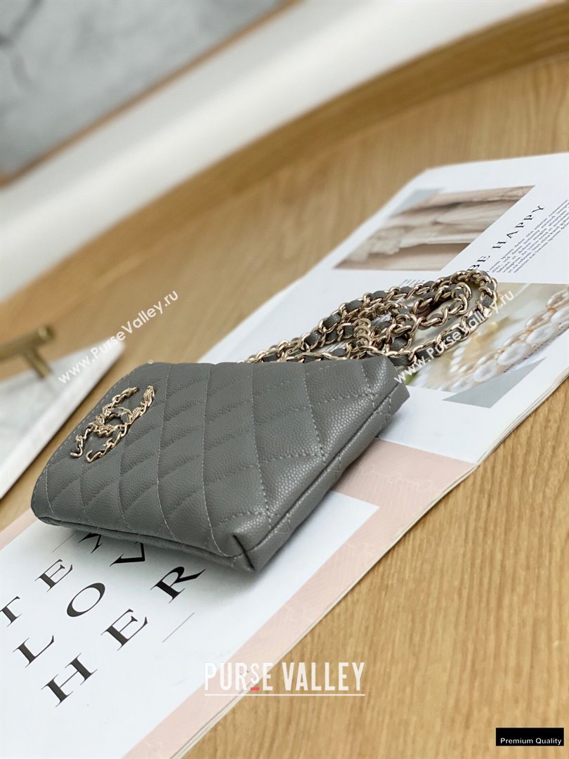 Chanel Chain CC Logo Grained Calfskin Phone Holder with Chain Bag AP1836 Gray 2021 (yingfeng-21012721)