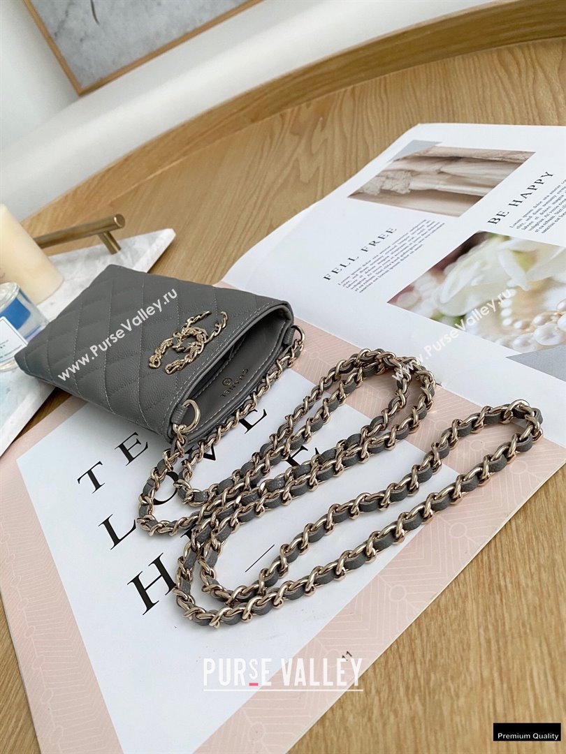 Chanel Chain CC Logo Grained Calfskin Phone Holder with Chain Bag AP1836 Gray 2021 (yingfeng-21012721)