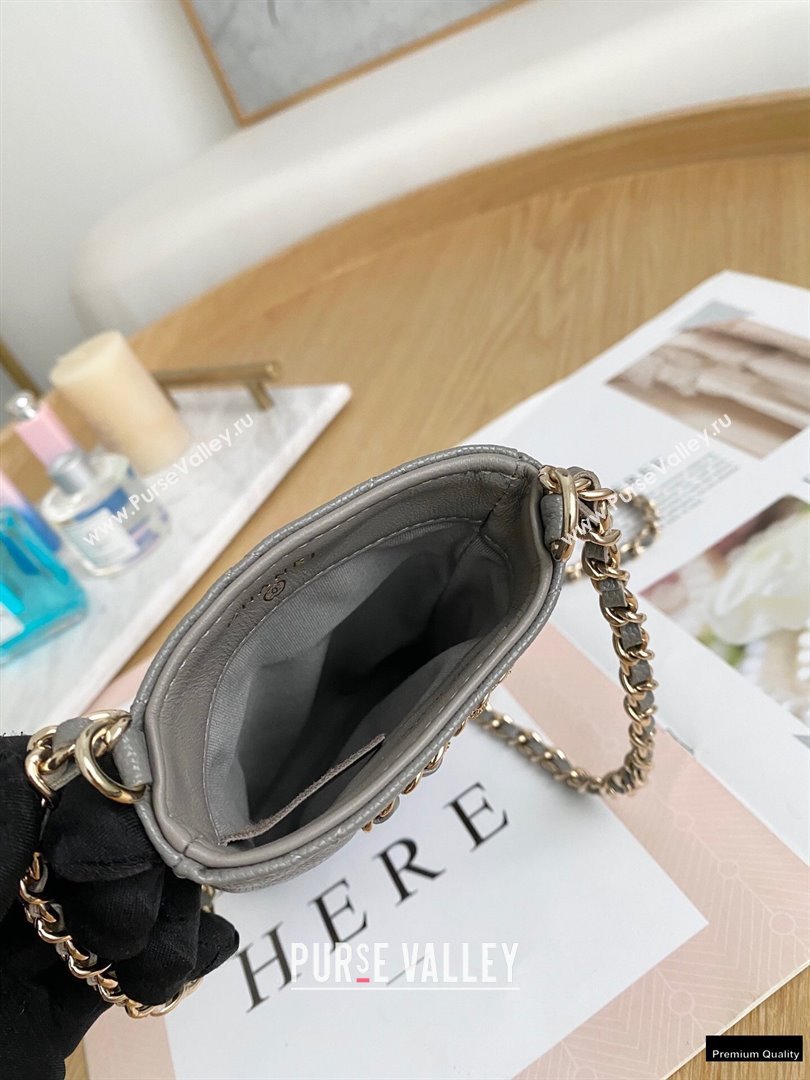 Chanel Chain CC Logo Grained Calfskin Phone Holder with Chain Bag AP1836 Gray 2021 (yingfeng-21012721)