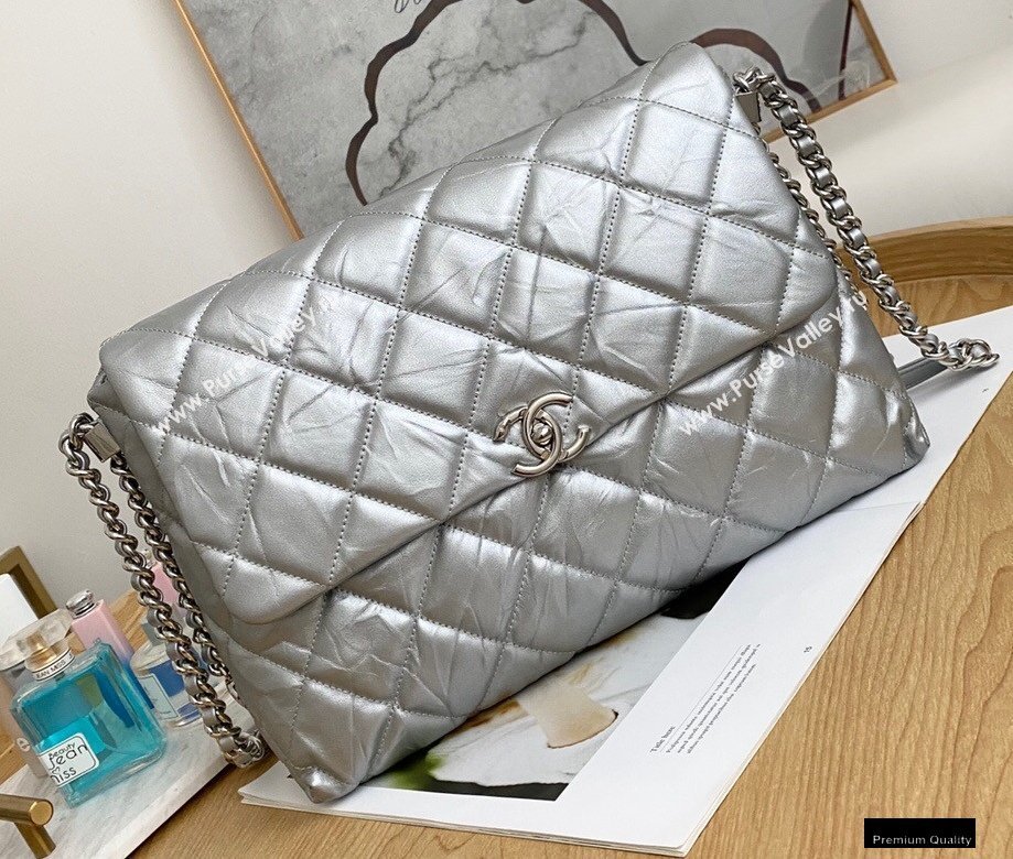 Chanel Big Bang Metallic Crumpled Calfskin Flap Bag A91976 Silver (yingfeng-21012212)
