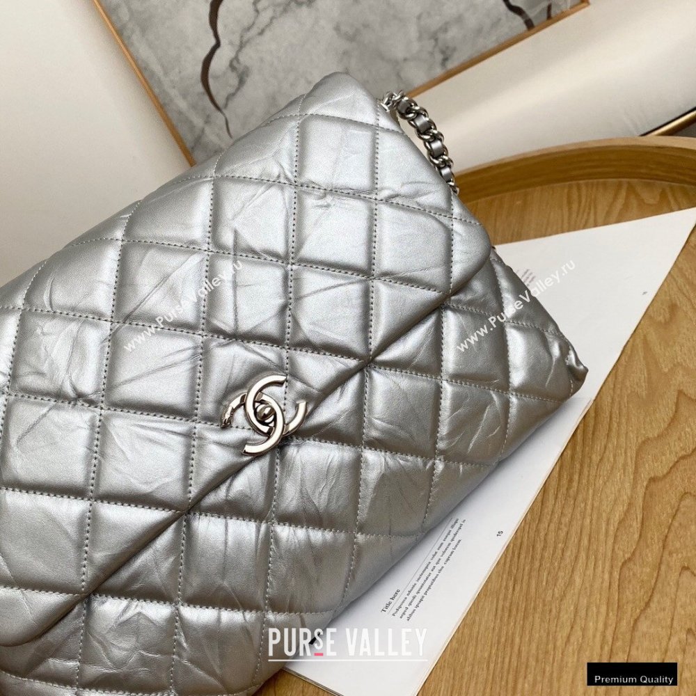 Chanel Big Bang Metallic Crumpled Calfskin Flap Bag A91976 Silver (yingfeng-21012212)