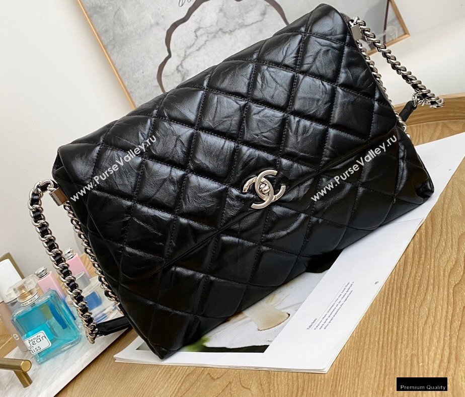 Chanel Big Bang Metallic Crumpled Calfskin Flap Bag A91976 Black (yingfeng-21012211)
