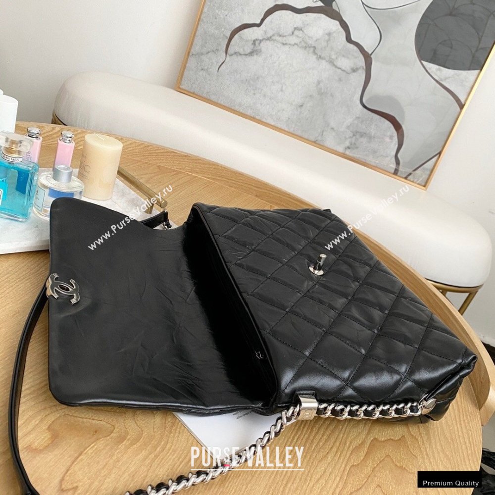 Chanel Big Bang Metallic Crumpled Calfskin Flap Bag A91976 Black (yingfeng-21012211)