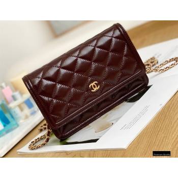 Chanel Crumpled Calfskin Wallet on Chain WOC Bag Burgundy 2021 (yingfeng-21012214)