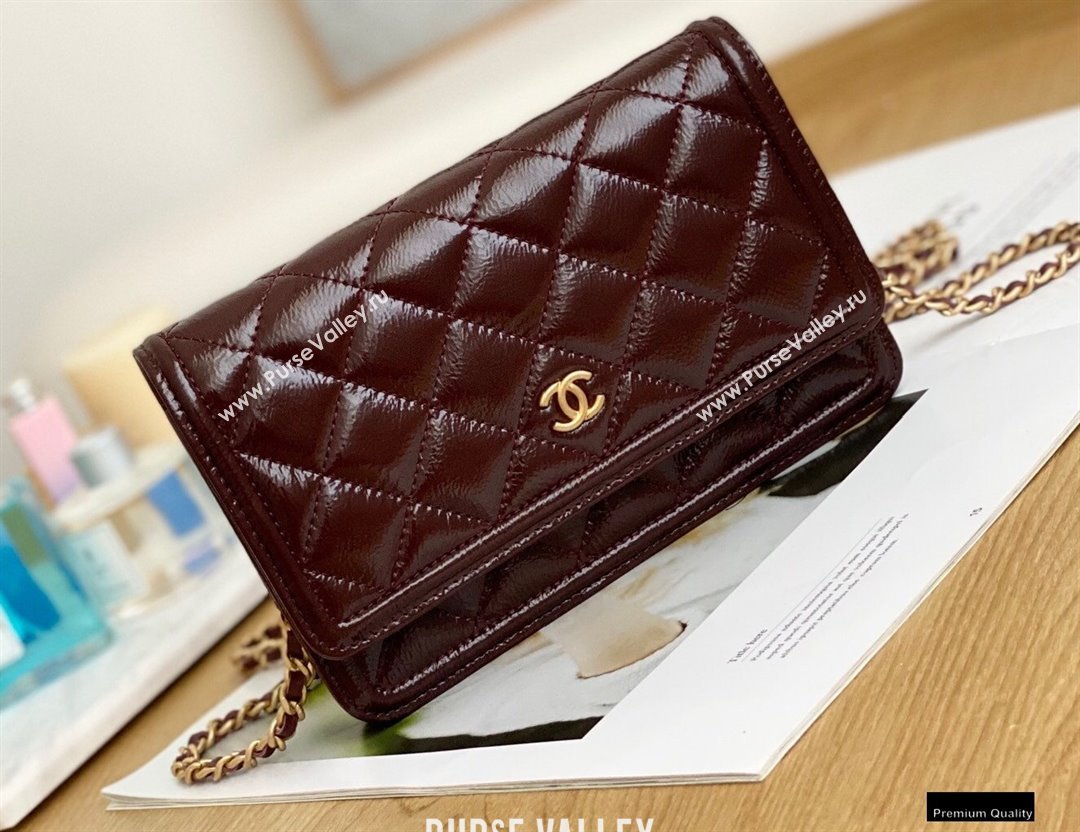 Chanel Crumpled Calfskin Wallet on Chain WOC Bag Burgundy 2021 (yingfeng-21012214)