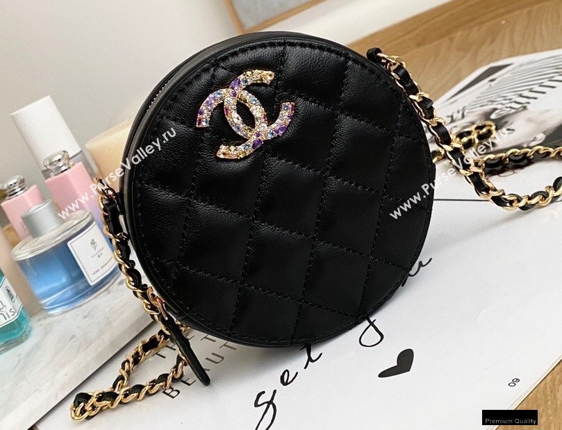 Chanel Zirconium Crystal CC Logo Round Clutch with Chain Bag AP1944 Black 2021 (yingfeng-21012223)