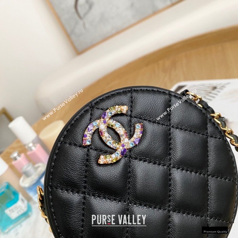 Chanel Zirconium Crystal CC Logo Round Clutch with Chain Bag AP1944 Black 2021 (yingfeng-21012223)