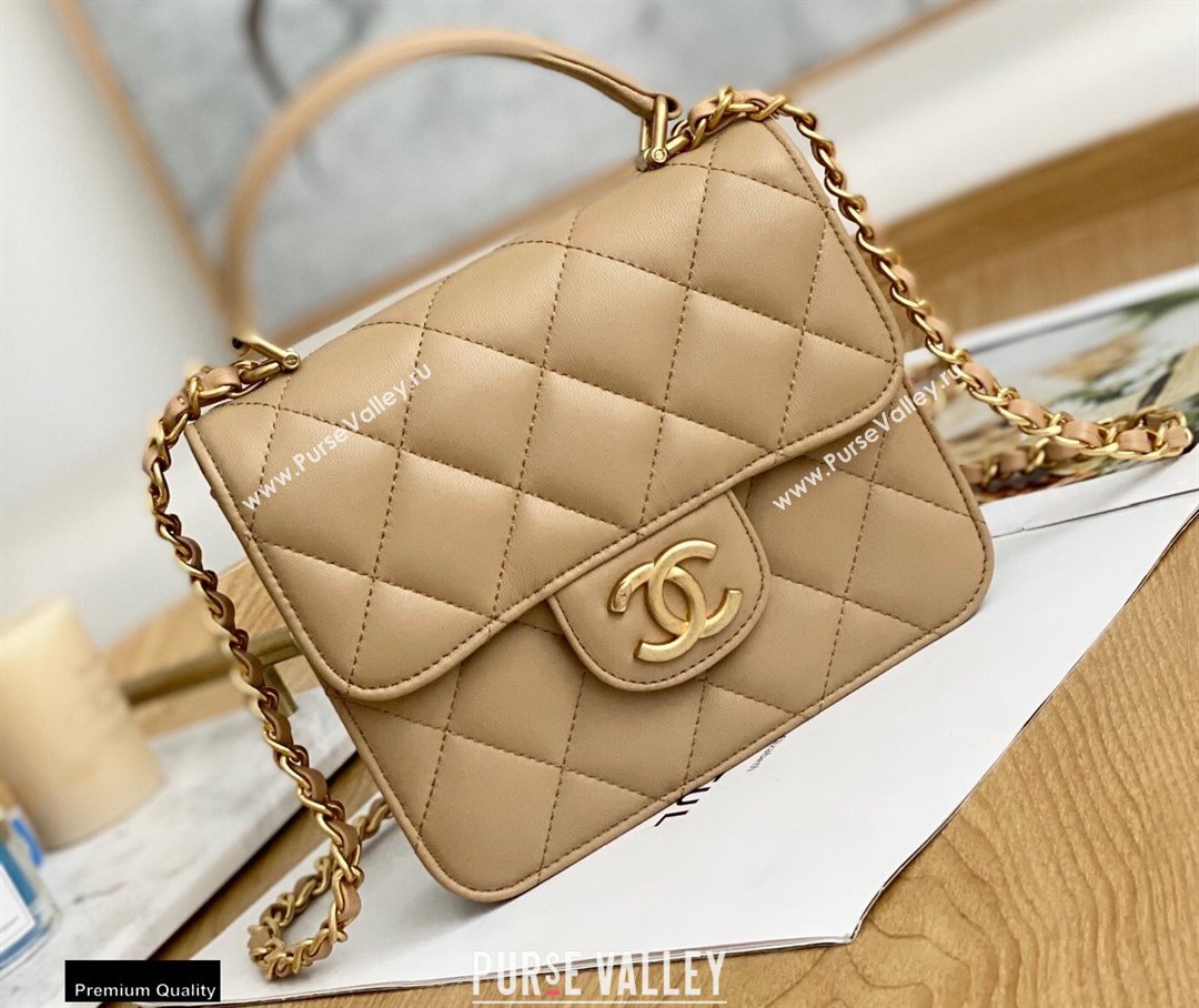 Chanel Mini Classic Flap Bag with Top Handle Beige 2021 (yingfeng-21012209)