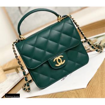 Chanel Mini Classic Flap Bag with Top Handle Dark Green 2021 (yingfeng-21012207)