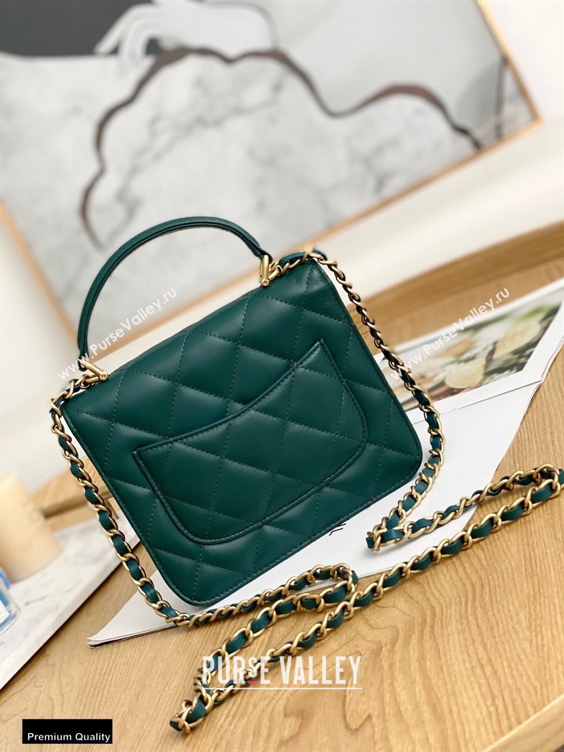 Chanel Mini Classic Flap Bag with Top Handle Dark Green 2021 (yingfeng-21012207)