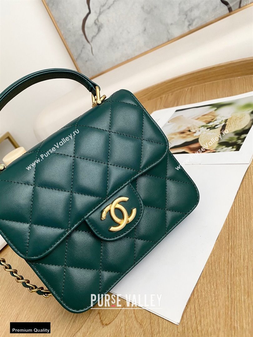 Chanel Mini Classic Flap Bag with Top Handle Dark Green 2021 (yingfeng-21012207)