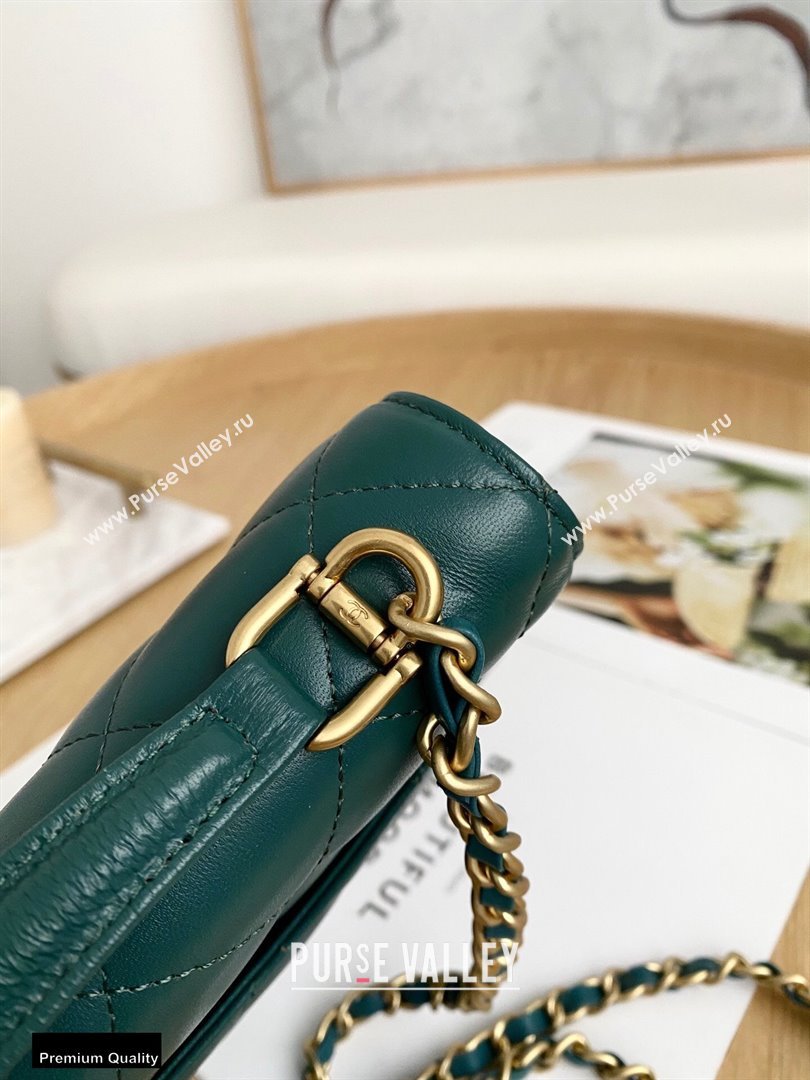 Chanel Mini Classic Flap Bag with Top Handle Dark Green 2021 (yingfeng-21012207)