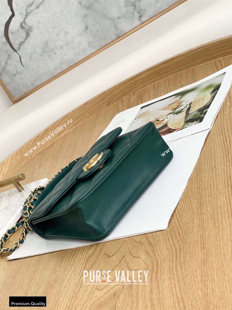 Chanel Mini Classic Flap Bag with Top Handle Dark Green 2021 (yingfeng-21012207)