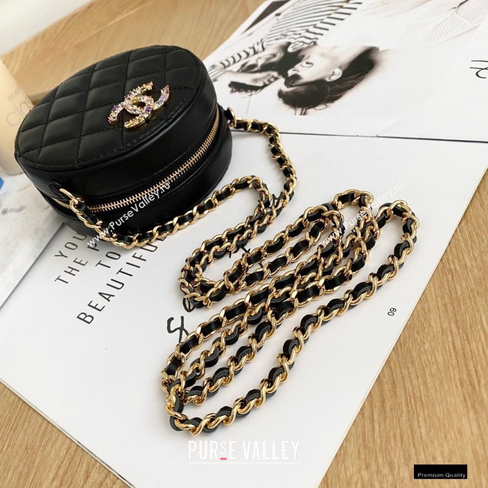 Chanel Zirconium Crystal CC Logo Round Clutch with Chain Bag AP1944 Black 2021 (yingfeng-21012223)
