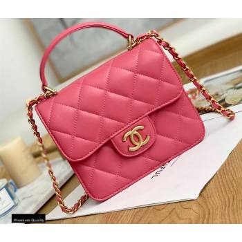 Chanel Mini Classic Flap Bag with Top Handle Coral Pink 2021 (yingfeng-21012210)