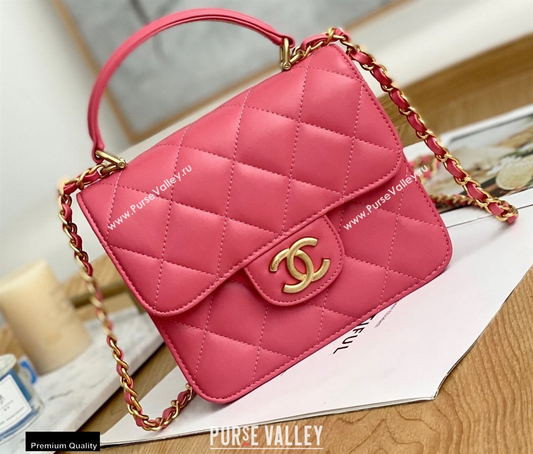 Chanel Mini Classic Flap Bag with Top Handle Coral Pink 2021 (yingfeng-21012210)