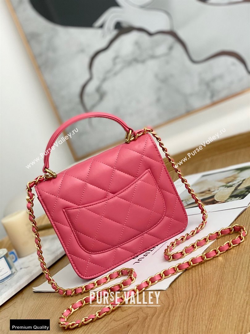 Chanel Mini Classic Flap Bag with Top Handle Coral Pink 2021 (yingfeng-21012210)